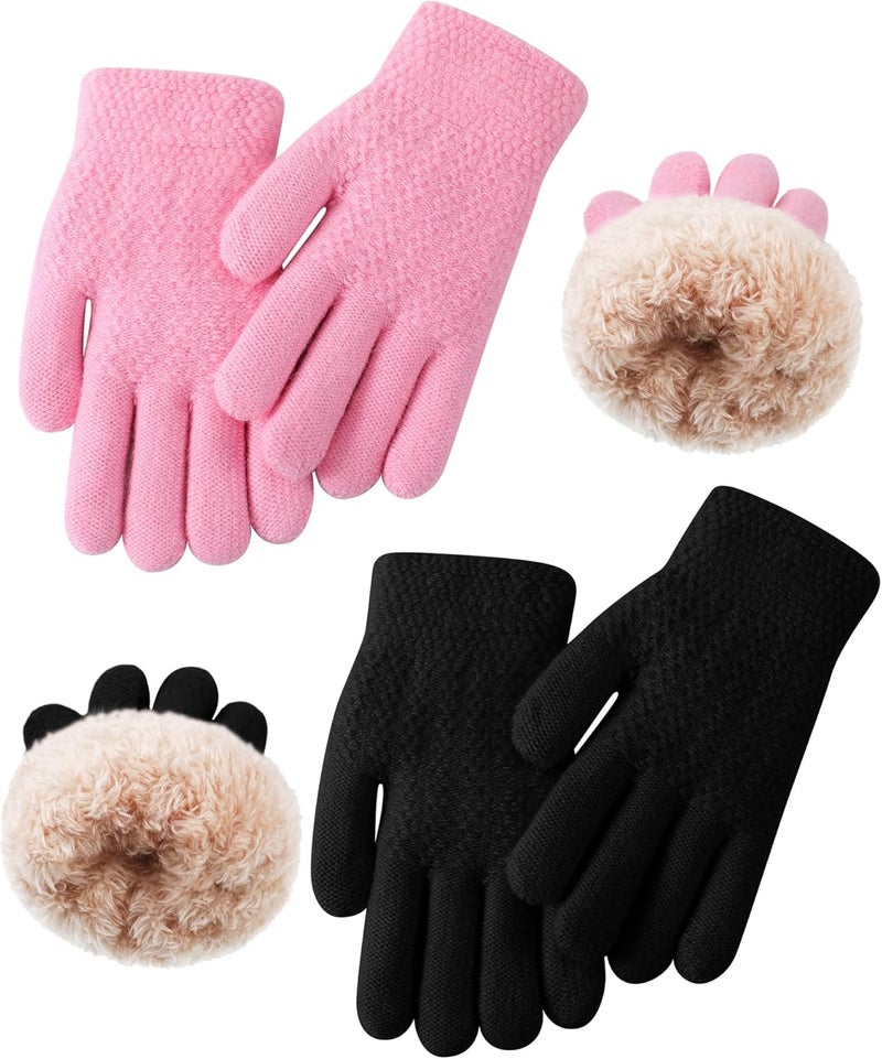Chuarry 2 Pairs Kids Fleece Lined Gloves Winter Thick Warm Thermal Cable Knit Gloves for 6-10 Years Boys Girls - Image 1
